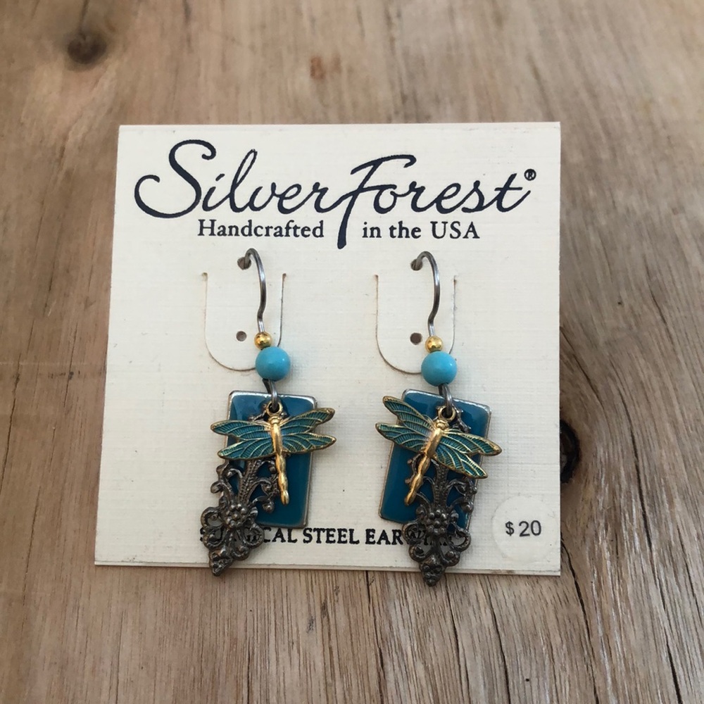 Dangly Dragonfly Earrings In Teal & Silver